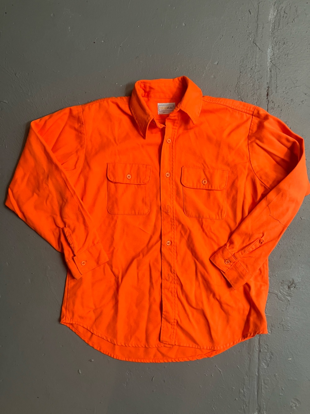 Bright Orange Button-Up Work Shirt made in USA hunting orange vintage